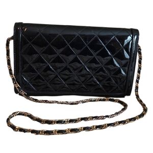 Vintage Ande' Purse Black Quilted Patent Leather Crossbody Clutch Bag